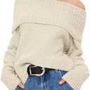 ANRABESS Off The Shoulder Sweaters for Women 2025 Fall Turtleneck Long Sleeve Fuzzy Knit Warm Casual Winter Sweater, Medium, Beige 