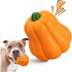 Large Dog Chew Toy with Squeaker, Tough TPR Pumpkin Toy for Strong Chewers (40 lbs+), Textured Dental Ridges, Interactive Indoor & Outdoor Fetch Toy