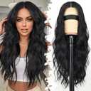 Eawwii Black Wig for Women Long Wavy 4x1 Lace Natural Hairline Glueless for Beginners Middle Part Synthetic for Daily Party Use 26Inch