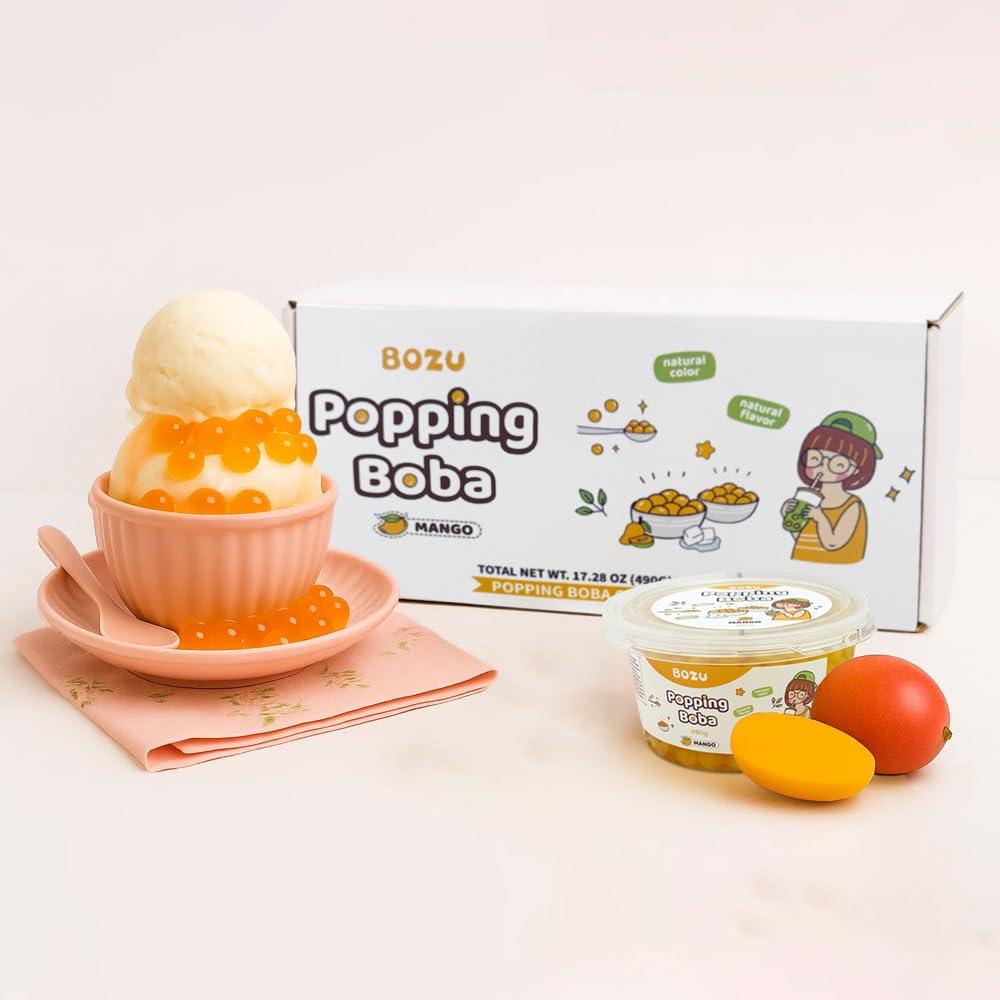 BOZU Mango Popping Boba Kit  Juicy Mango Flavor, No Artificial Colors, Drop-Safe Packaging, 2-Pack (17.3 oz Each) (EXP 03/17/26)