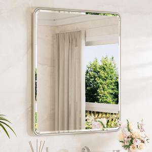 TETOTE Brushed Nickel Mirrors for Wall 30 x 36 Beveled Edge Tempered Glass, Rounded Corner Rectangle Framed Mirror for Modern Bathroom, Living Room, Bedroom, Entryway