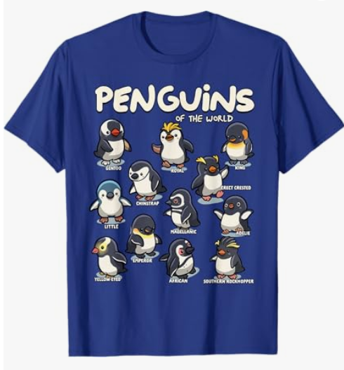 Penguin Penguins Animals of The World Penguin Lovers T-Shirt, Blue, Size S