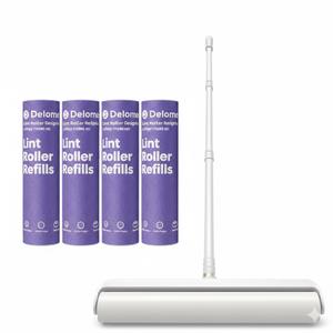 Large Lint Rollers for Carpet, Sticky Rollers for Floor DELOMO 9.45 in with 3 Extendable Handle, Long Handle Sticky Mop for Cleaning Carpets, Cars, Bedding, Couches, and Pet Hair