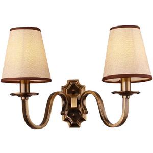 Aiwen 17.71" Vintage Industrial Wall Sconce, 2-Light Brass Wall Lamp with Fabric Shade, E12 Bulb Base, Classic Farmhouse Wall Lighting for Bedroom, Living Room, Hallway