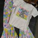Tinypainter Girl Easter Outfit Short Sleeve Bunny T-Shir+Flared Bell Bottom Pants Easter Clothes, 6-7Y