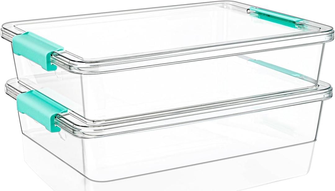 Jeffbaubl 2 Pack 6 Qt Plastic Storage Bins with Lids, Clear Art Supply Storage Organizer, Arts Crafts Organizing Containers, Stackable Plastic Bins Art Containers for Home Office Supplies, 9.44 × 12.48 × 2.75 inches