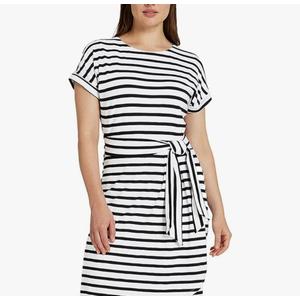Chaps Women's Short Sleeves Crewneck Knit Dress (Large, Black/White) 