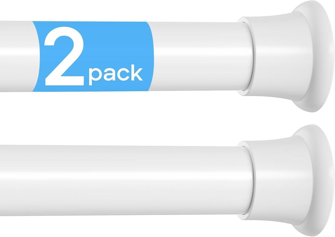 MEXAU 2 Pack White Spring Tension Curtain Rods 18-37 Inch, Adjustable Tension Rods No Drilling for Window, Bathroom, Closet, Room Divider, 7/8" Diameter, Iron