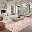 Soalmost Washable Area Rug 8x10, Large Soft Rugs for Living Room Vintage Area Rugs for Bedroom Dining Room Non-Slip Stain Resistant Pink Under Table Rug