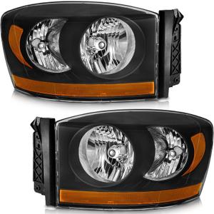 Black Headlights with Amber Bottom for 2006-2008 Ram 1500-3500