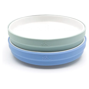 Elk and Friends Kids 7.8” Porcelain White Plates with Silicone Sleeves | Suitable for Babies/Toddlers | Microwave & Dishwasher Safe | Non Slip Dinnerware | Snack Dishes | 2 Pack