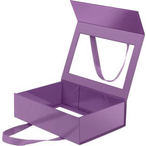 Purple Gift Box with Window, Clear Magnetic Gift Box for Present, Bridesmaid Proposal Box (10.5x7.5x3 Inches)