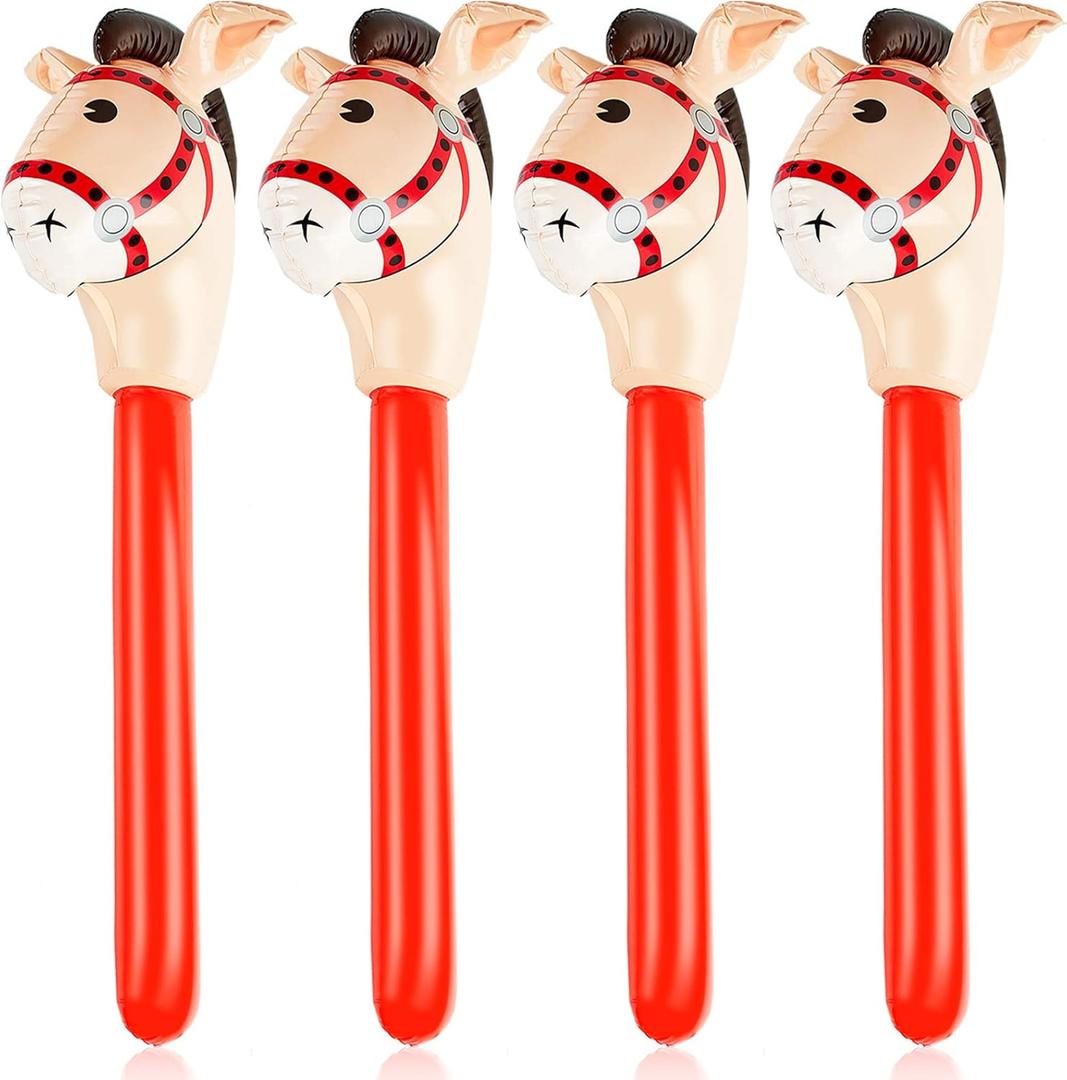 4 Pieces Inflatable Stick Horse Inflatable Horsehead Stick Balloon for Theme Birthday Party Decoration Supply, 37 Inches