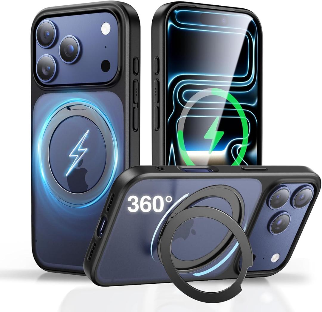SMARTDEVIL for iPhone 17 Pro Max Case With Stand ,360 Magnetic,Hidden Bearing Design,MagSafe Compatible,Built-in Ring Stand,SGS Military-Grade Protection,Air-Shock Cushioning Airbags,Fast Charging (Black)