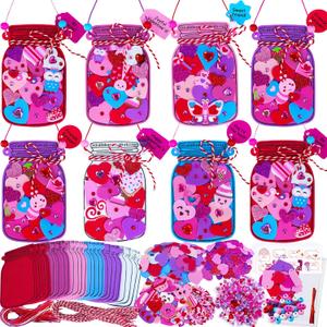 Winlyn 24 Sets Valentine's Day Heart Mason Jar Ornaments Decorations DIY Valentine Craft Kits Assorted Mason Jar shaped with Heart Valentine Stickers for Kids School Classroom Activities Gift Exchange