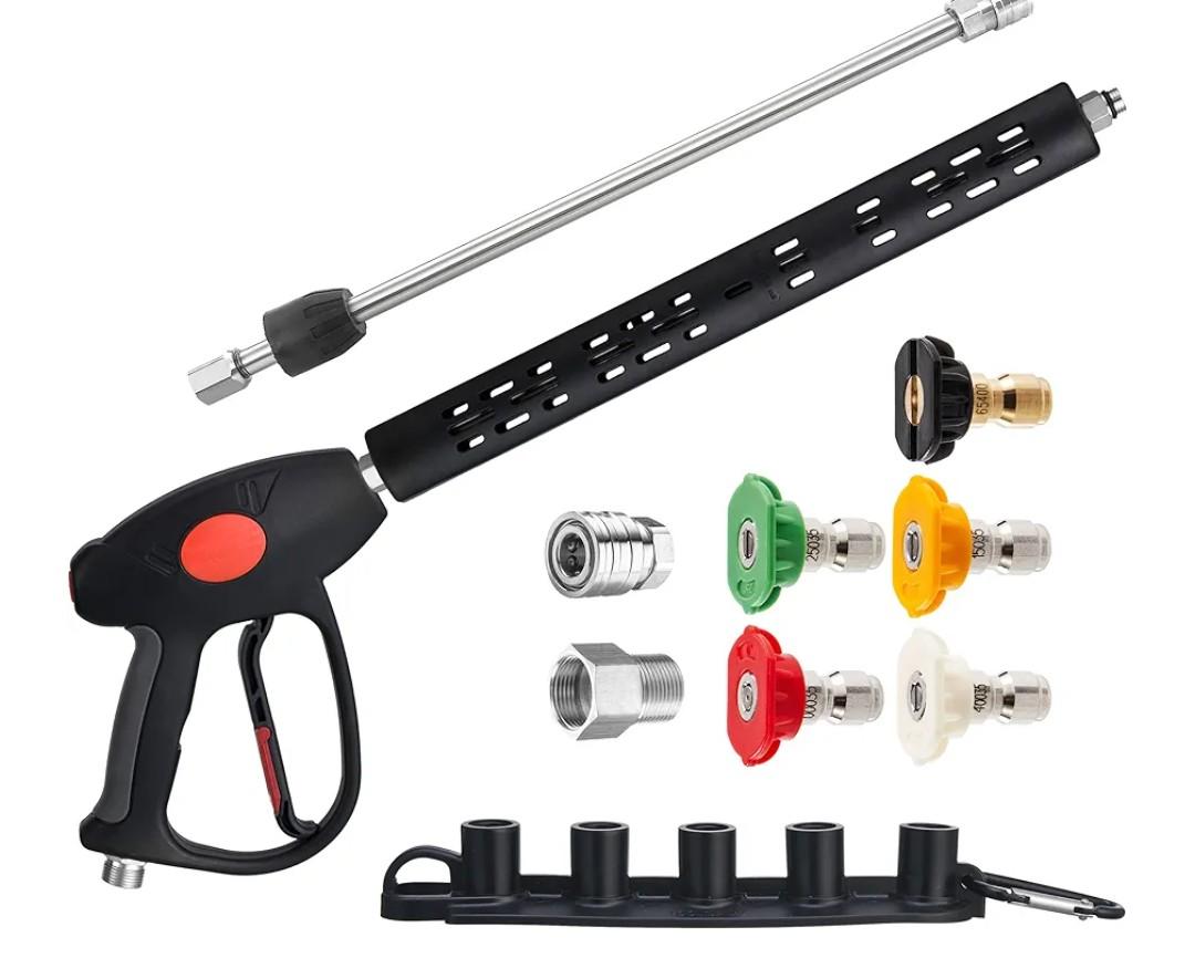 M MINGLE Replacement Pressure Washer Gun with Extension Wand, M22 15mm or M22 14mm Fitting, 5 Nozzle Tips, 40 Inch, 4000 PSI