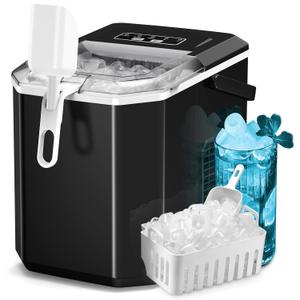 ZAFRO Countertop Ice Maker, 26Lbs/24H, 9 Bullet Cubes in 6 Mins, Self-Cleaning Portable Ice Machine with 2 Ice Sizes (S/L), Quiet Compact Design, Double Handles, for Home, Party, RV, Camping, Black ZAFRO Countertop Ice Maker, 26Lbs/24H, 9 Bullet Cubes in 6 Mins, Self-Cleaning Portable Ice Machine with 2 Ice Sizes (S/L), Quiet Compact Design, Double Handles, for Home, Party, RV, Camping, Black