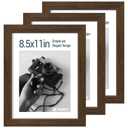 TENIBYC 8.5x11 Picture Frame Set of 3 - Brown Woodgrain, Wood Photo Frame, HD Tempered Glass, Table Display or Wall Hanging