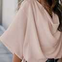 yoeasy Women's Loose Draped Cowl Neck Short Sleeve Chiffon Blouse Solid Casual Elegant Top (XXL)