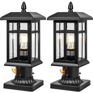Brilvibera Outdoor Post Light 2 Packs Dusk to Dawn, Post Lights Outdoor Electric with Pier Mount, Pole Lanterns Outdoor for Yard, Driveway, Path, Black