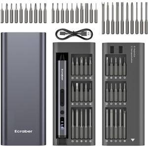 34-in-1 Mini Electric Precision Screwdriver Sets, Cordless Screwdriver with 30pcs S2 Magnetic Bits, 4 LED lIghts, 5 Torque SettingsRepair Tool Kit for Phone, Watch, Drones, Computer, Laptop