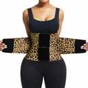FeelinGirl Waist Trainer Belt Waist Cincher Trimmer Ab Belt Tummy Control Body Shaper with Triple Wrap Women and Men (X-Large, Yellow Leopard Print)