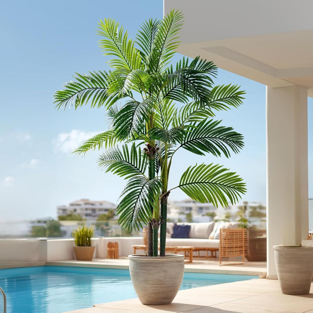 6.2FT Artificial Phoenix Palm Tree Artificial Plants Indoor Outdoor Large Faux Coconut Silk Palm Tree Tropical Fake Tree Faux Sago Palm Plant for Modern Farmhouse Yard Outside Patio Poolside