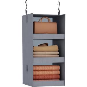 Flybox Closet Organizer And Storage, Collapsible Hanging Closet Organizer, 3-Shelf Sturdy Baby Closet Organizer & Ideal For Rv|Camper Bed Side Closets Gray, 29 "" H X 12"" W X 12"" D, 1-Pack, Grey