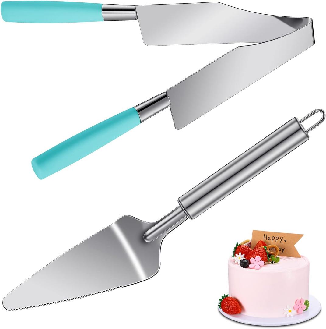 Cunhill 2 Pieces Cake Slicer Cutter Multi Function Stainless Steel Cake Spatula Server Set for Cakes Pie Desserts Pizza(Blue)