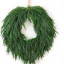 24" Norfolk Pine Christmas Wreath for Front Door  Large Artificial Greenery Wreath for Wall, Porch, or Indoor Outdoor Holiday Decor  Real Touch Pine Foliage (1, 24")