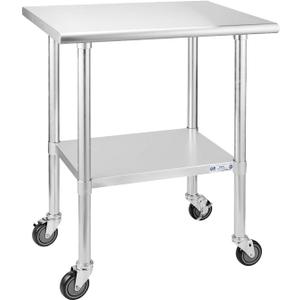 Hally Stainless Steel Table for Prep & Work 24 x 30 Inches with Caster Wheels, NSF Commercial Heavy Duty Table with Undershelf and Galvanized Legs for Restaurant, Home and Hotel