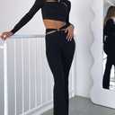 ZAFUL Women's Cut Out High Elastic Waist Long Pants Flare Leg Solid Wide Leg Trousers