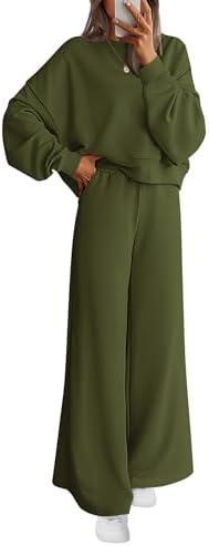 PRETTYGARDEN Women 2 Piece Outfits 2026 Spring Sweat suits Crewneck Sweatshirt Wide Leg Sweatpants Lounge Sets Tracksuit, S