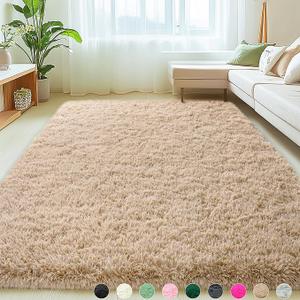 6x9 Rugs for Living Room, Large Fluffy Area Rugs for Bedroom, Soft Carpet Shag Kids Room Rug, Non-Slip Fuzzy Rugs Indoor (Light Tan, 6ft x 9ft)