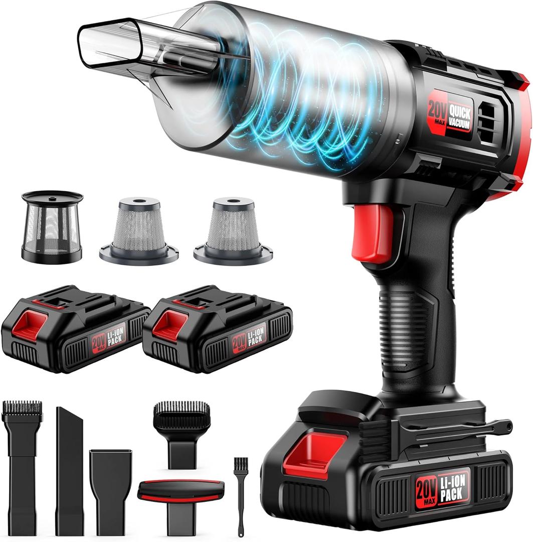 Car Vacuum Cordless, 35000PA Strong Suction Handheld Vacuum with 2 Detachable Batteries, 60Min Runtime Portable Vacuum Cleaner for Car Detailing, Pet Hair, Home Couch & Office, 350ML XL Dust Cup (Red)