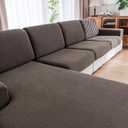 QIANMEW Couch Cushion Covers Waterproof, Magic Sofa Covers Washable Stretch Resistant for 3 Chair Cushion Couch Furniture Protector for Pets Sectional Slipcovers(3-Piece+1 Chaise, Brown)