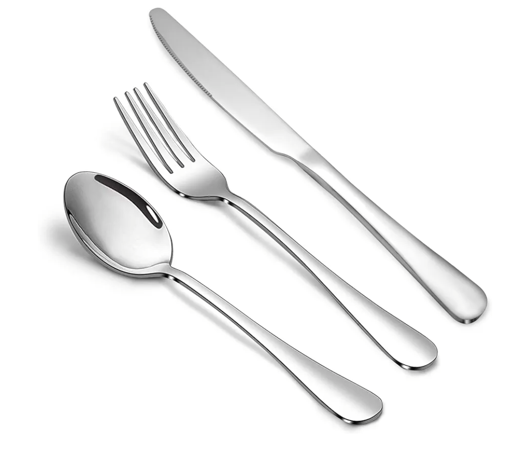 Silverware Set,SANTUO Stainless Steel Knives Spoon Forks Set for Home, Kitchen and Restaurant, Mirror Polished& Dishwasher Safe (18pcs Silverware set)