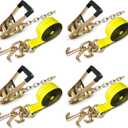 4PCs Towing Recovery Winch Strap w/RTJ Cluster Hook 2" x12', with 4PCs Ratchet Chain Tail, 10000LBS Recovery Towing Truck Straps, Towing Truck Car Trailer Winch Wrecker Tie Down Straps
