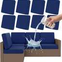 Smiry Waterproof Patio Cushion Covers, Stretch Outdoor Couch Slipcovers Replacement Washable Furniture Protector Sofa Chair Seat Cover for Dogs and Pets (8 Pcs, Navy Blue)