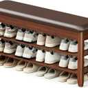 LBT Solid Wood Entryway Shoe Bench with Storage, Adjustable 2-Tier Shoe Rack, Flip-Top Hidden Compartment, Padded Leather Seat, Heavy-Duty 550 lb Capacity for Entryway, Mudroom, Closet 31.5 inch