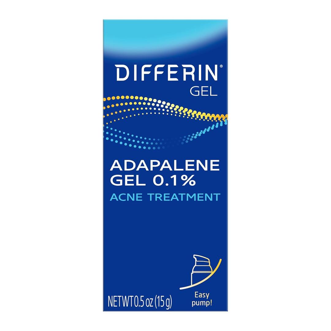 Differin Acne Treatment Gel, 30 Day Supply, Retinoid Treatment for Face with 0.1% Adapalene, Gentle Skin Care for Acne Prone Sensitive Skin, 15g Pump 