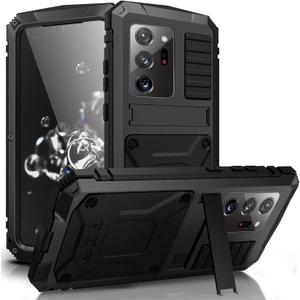 Compatible with Samsung Note 20 Ultra Metal Case with Screen Protector Military Rugged Heavy Duty Shockproof with Stand Camera Protector Full Cover case for Note 20 Ultra (Black)