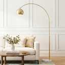 Brightech Olivia Floor Lamp - Chic Arc Lamp with Rounded Spolight Head and Marble Base for Living Room, Tall Standing Lamp with LED Light Bulb for Bedroom Reading, Boho Home Decor for Office - Brass