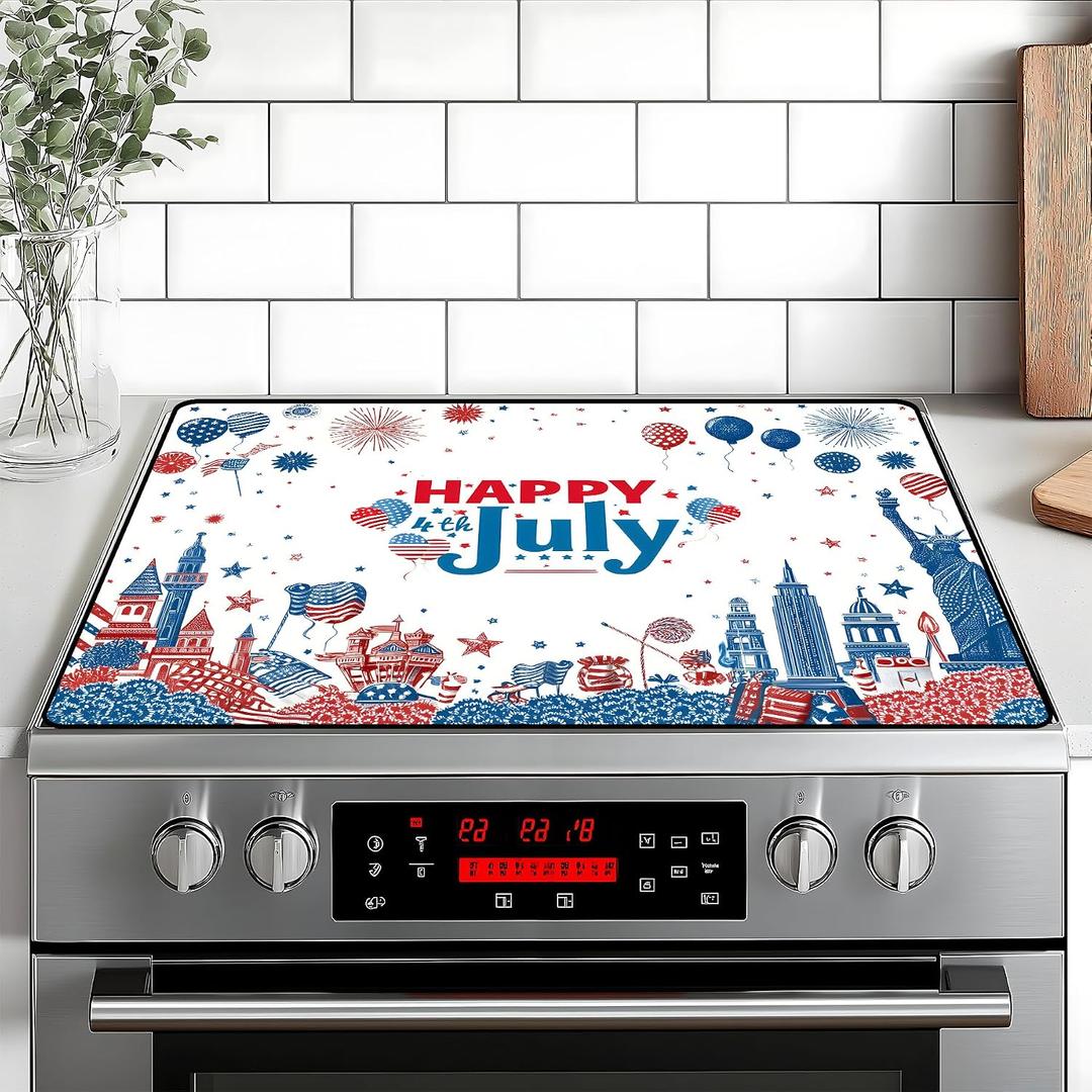 Patriotic Stove Top Cover,Stove Protector Mat, 4th of July American Flag Kitchen Decor, Heat Resistant for Electric Stove,28 x 20 Inch