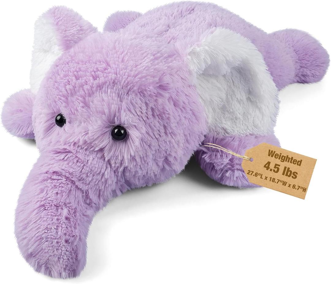22" & 4.5 lbs Large Laying Elephant Plush, Weighted Stuffed Animals for Adults and Kids,2-in-1 Elephant Plushies with Removable Ceramsite Bag, Comforting Weighted Plush for Christmas & Valentines Day