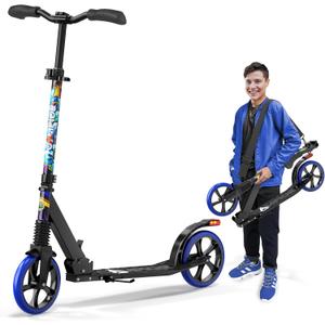 Kick Scooter for Ages 6+, for Kids, Teens, and Adults, Max Load 240 LBS, Foldable, 8-inch Big Wheels for Kids and Adults, with Kickstand, 3 Adjustable Levels, Child Safety Approved, Graffiti