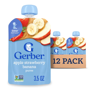 Gerber Stage 2 Baby Food, Apple Strawberry Banana Puree Pouch, 2 Servings of Fruit, No Added Sweetener, No Artificial Colors or Flavors, 12-Pack, Best By: 31 AUG 2025