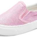 Toandon Toddler Girls Kids Sparkle Slip On Sneakers Loafers Age 2-10 (Pink)