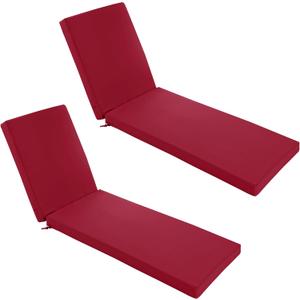 Chaise Lounge Cushions Outdoor Set of 2 - Waterproof and Fade Resistant Sun Lounger Replacement Cushions - Patio Lounger Pads with Removable Cover for Pool, Deck, Lawn, 72 x 21 x 3 Inch, Red
