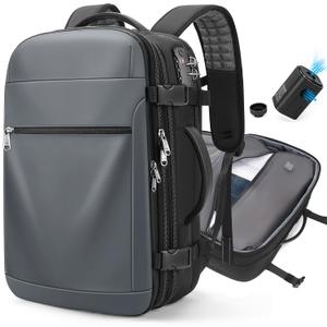 Vacuum Backpack Travel - 60L Expandable Carry-On Vacpack Backpack with Vacuum Pump, TSA Lock, Laptop Compartment, Water-Resistant Seal Compression Bag for Business & Flight Travel (Grey)